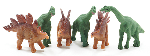 Dollhouse miniature 6 PIECE DINOSAUR SET, 3 BRACHIOSAURUS AND 3 STEGOSAURUS